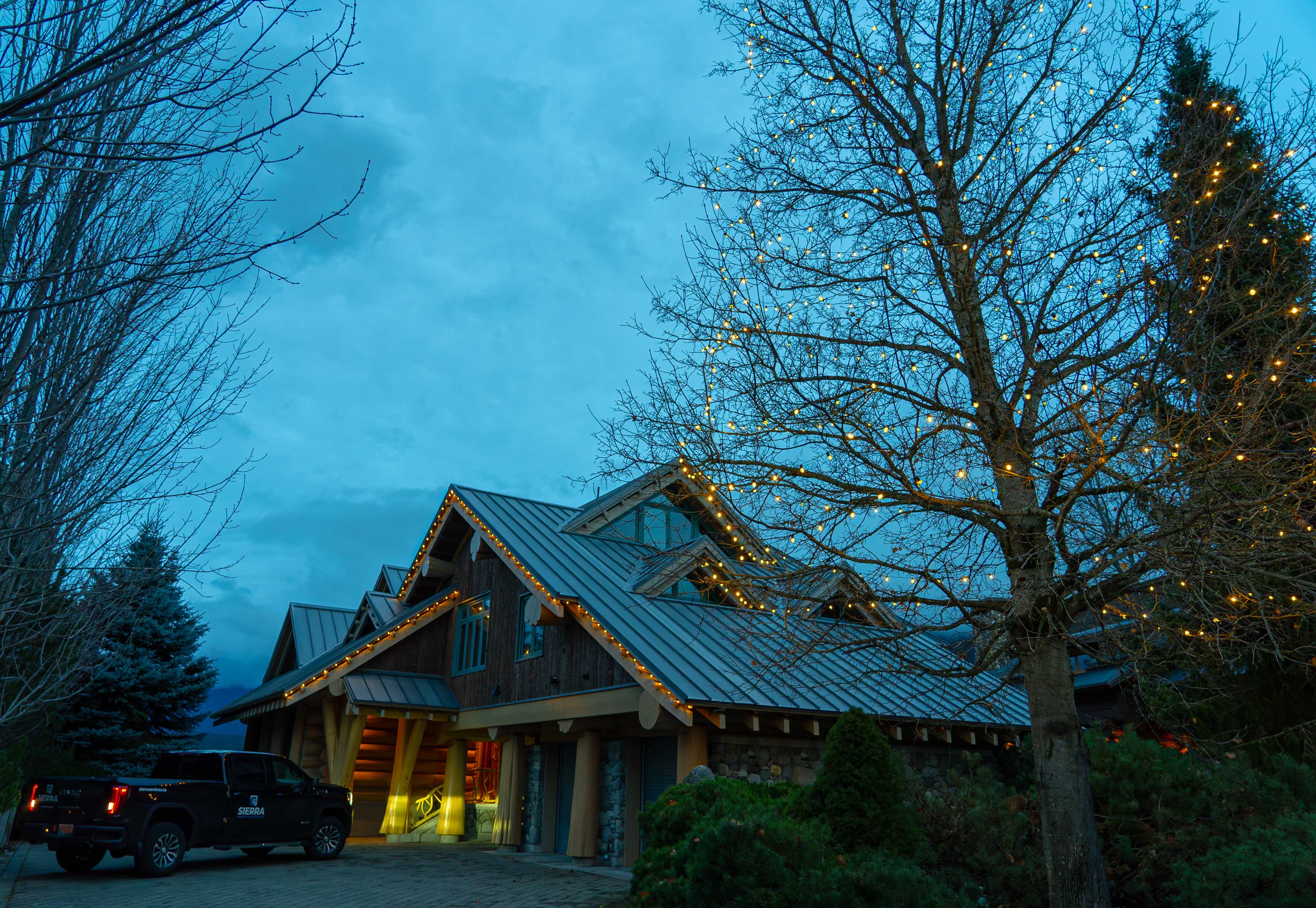 Christmas light installation in Whistler